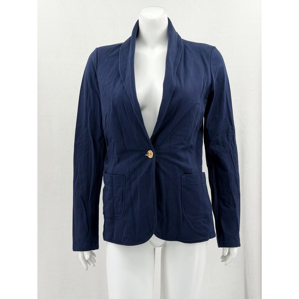 Lilly Pulitzer Blazer Womens Medium Navy Jacket Nautical Preppy Stretch Office